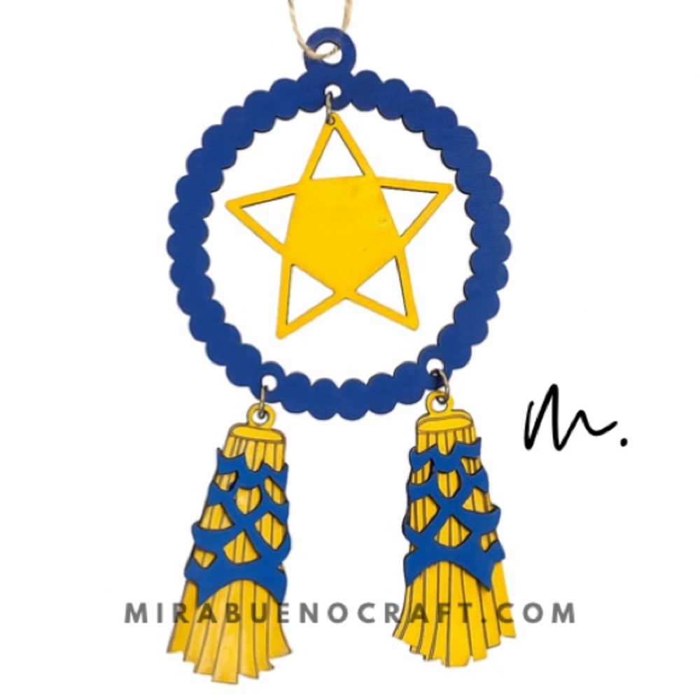 Blue and Yellow Star Wood Parol Ornament